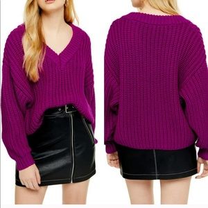 Topshop chunky v-neck sweater fuschia